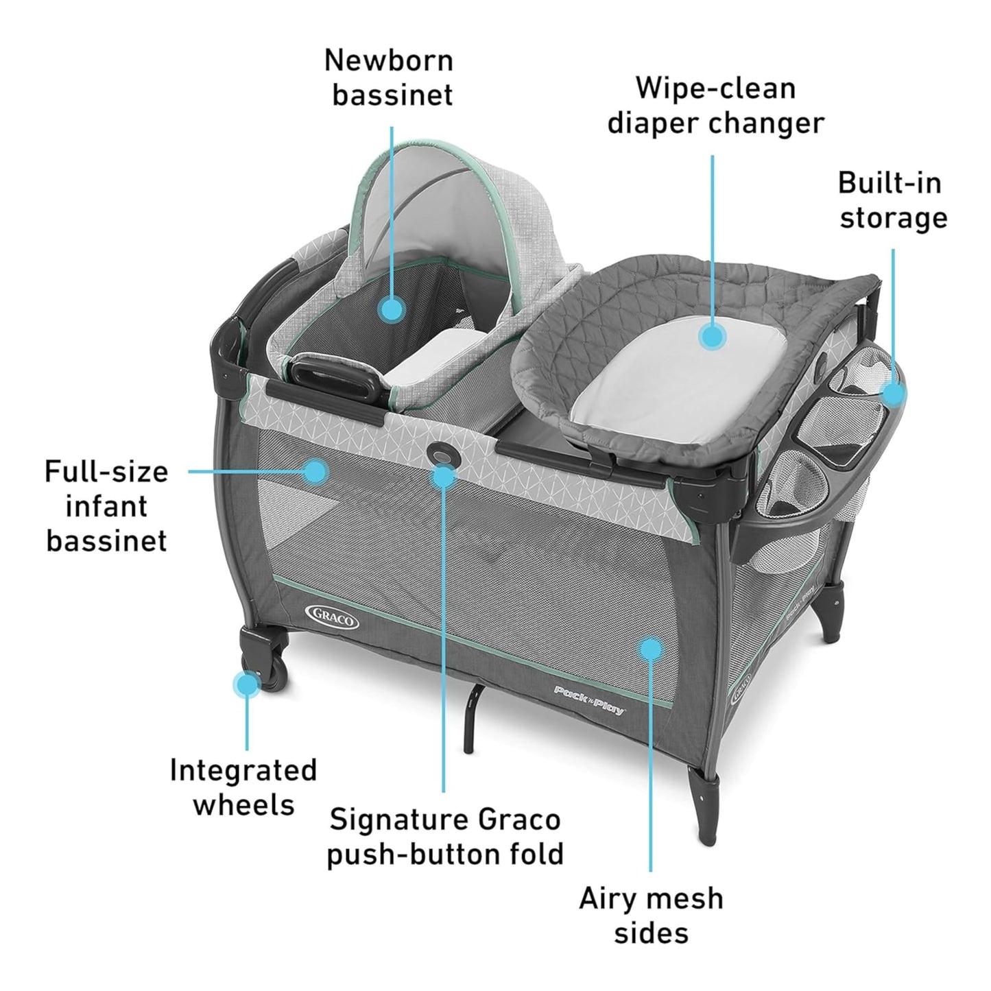 Graco Pack 'n Play Close2Baby Bassinet Playard Features Portable Bassinet Diaper Changer and More, Derby