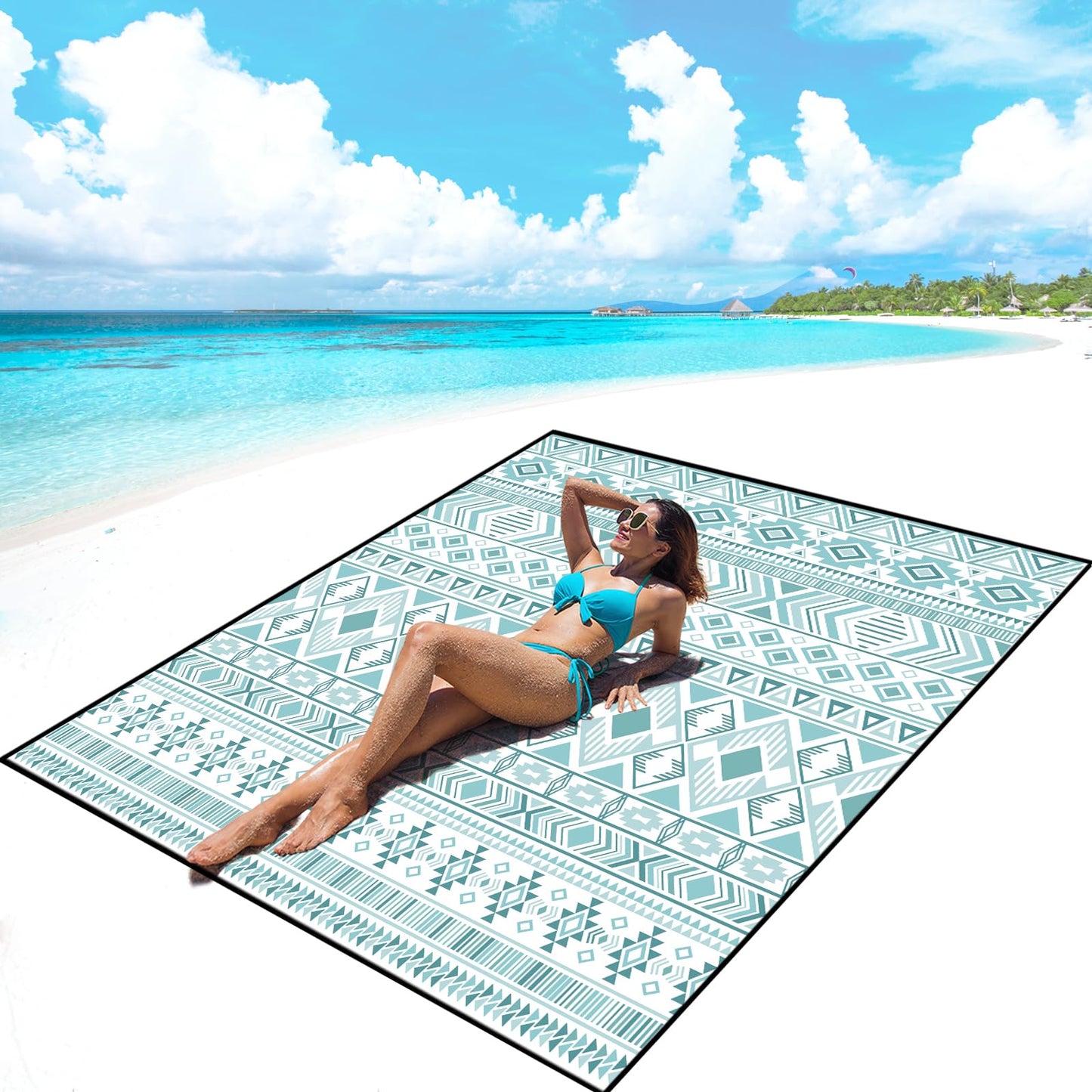 AISPARKY Beach Blanket Waterproof Sandproof, Oversized Large Beach Mat 79" X 83"/120"x108" for 1-8 Adults, Quick Drying&Compact&Lightweight, Picnic Mat Vacation Essentials for Beach Camping Travel