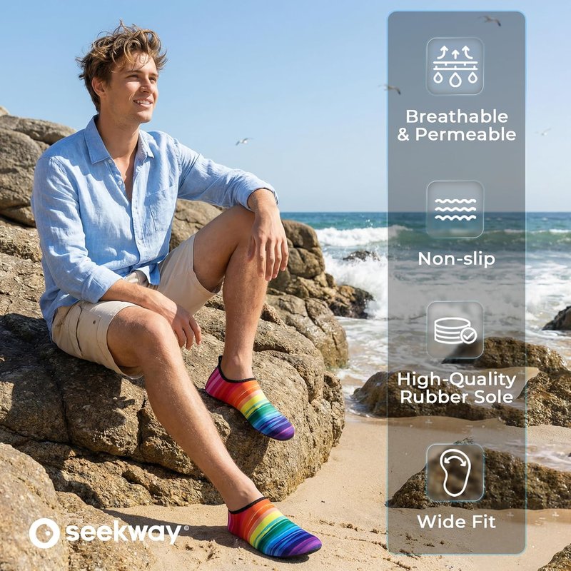 SEEKWAY Quick-Dry Water Shoes for Men & Women - Non-Slip Aqua Socks for Beach, Swim, River & Pool | Black
