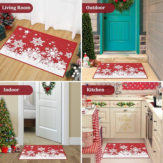 CAROMIO Christmas Doormat 20 x 32 Inch Holiday Xmas Decorative Door Mat Winter Christmas Snowflakes Welcome Mat Outdoor Indoor Non Slip Entrance Floor Door Mat Front Porch for Home Decoration