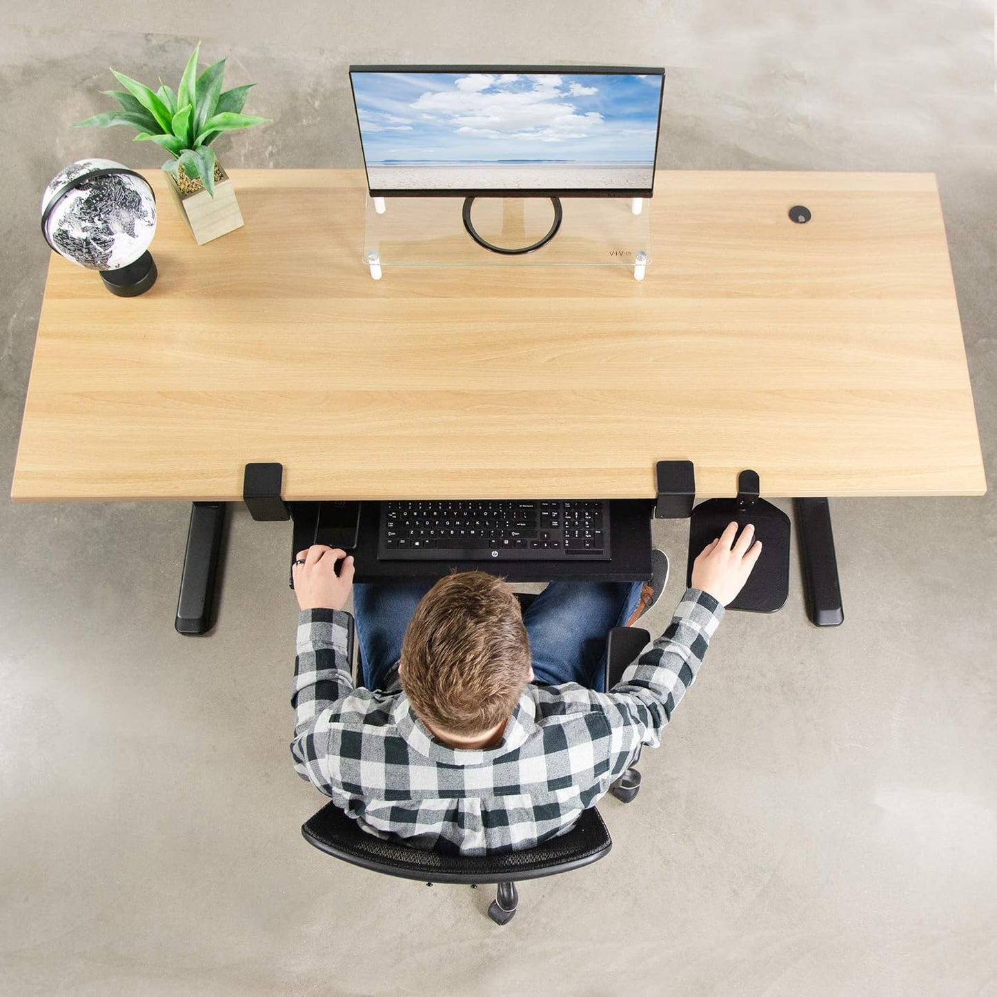 VIVO Clamp-on Mouse Pad Holder Platform, Adjustable Under Desk 360° Rotating Tray Rest Extension Attachment, up to 2 inch Desktops, Black, MOUNT-MS01A