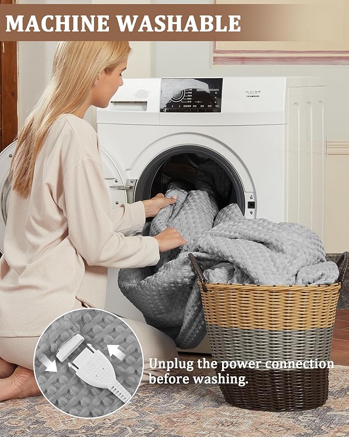 CAROMIO Heated Blanket Throw, Waffle Weave Electric Throw Blanket Fast Heating with LCD Controller, 6 Heat Levels & 4 Hour Auto Shut Off, ETL Certified, Machine Washable, Grey, 50" x 60"