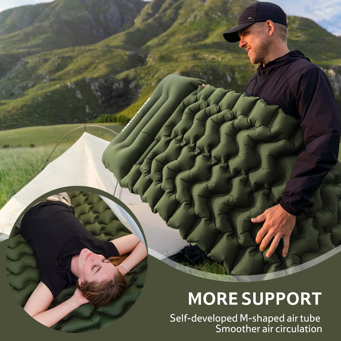 Naturehike Camping Sleeping Pad, Ultralight Inflatable Sleeping Mat with Pillow Built-in Pump, 2.6 Inch Lightweight Air Mattress for Backpacking, Hiking, Traveling
