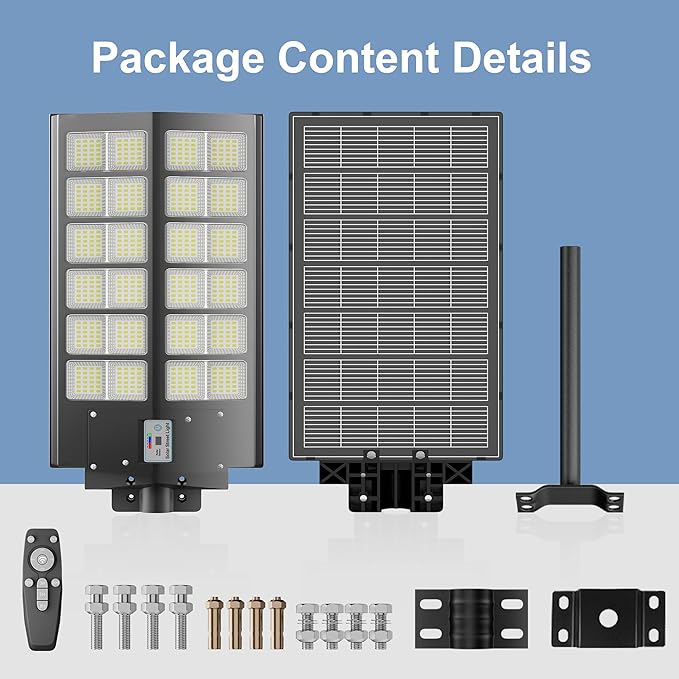 2-Pack Solar Street Light -9000W Solar Street Lights Outdoor 120000LM,7000K Commercial Parking Lot Light, Flood Outdoor Lights IP66 Waterproof with Motion Sensor,3-Year Warranty