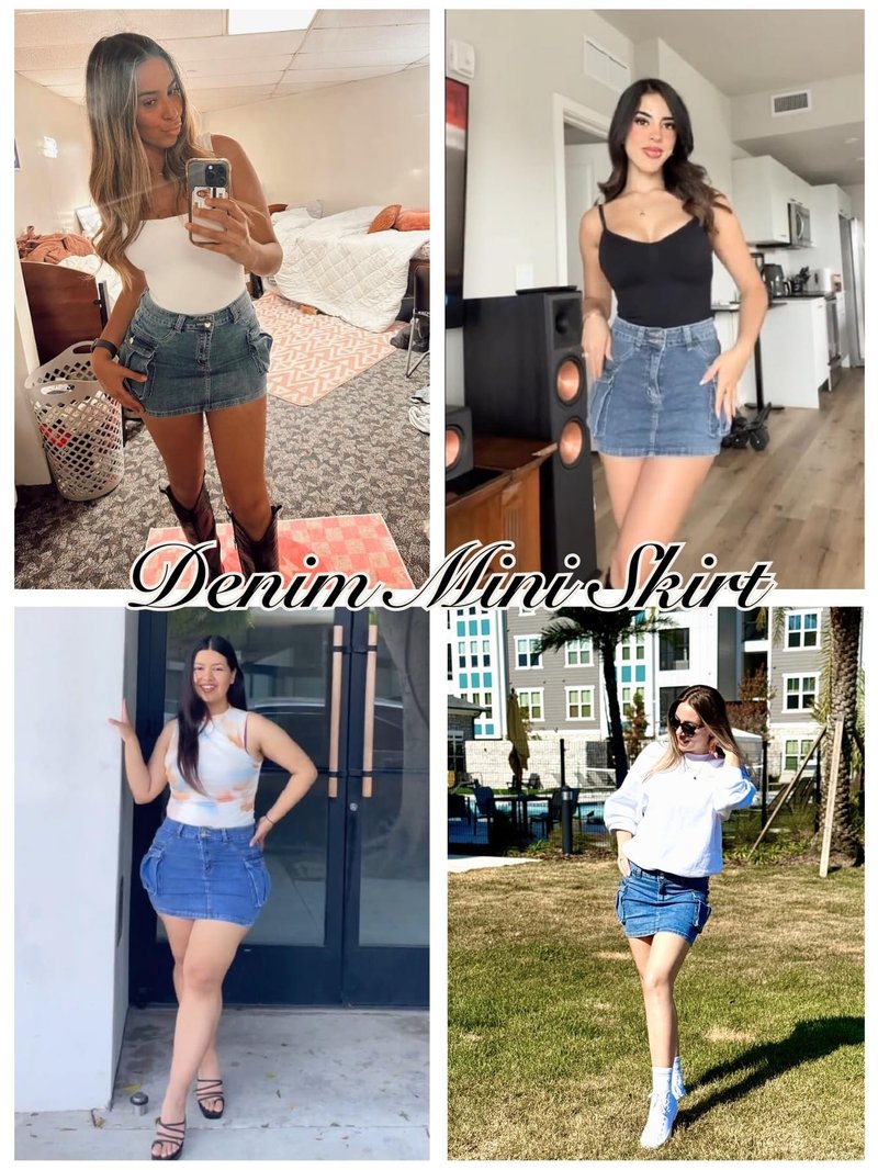 Mancreda Women Denim Cargo Skirt Mini Low Waist Button Bodycon Y2K Flap Pockets Skirts(BL,XS)