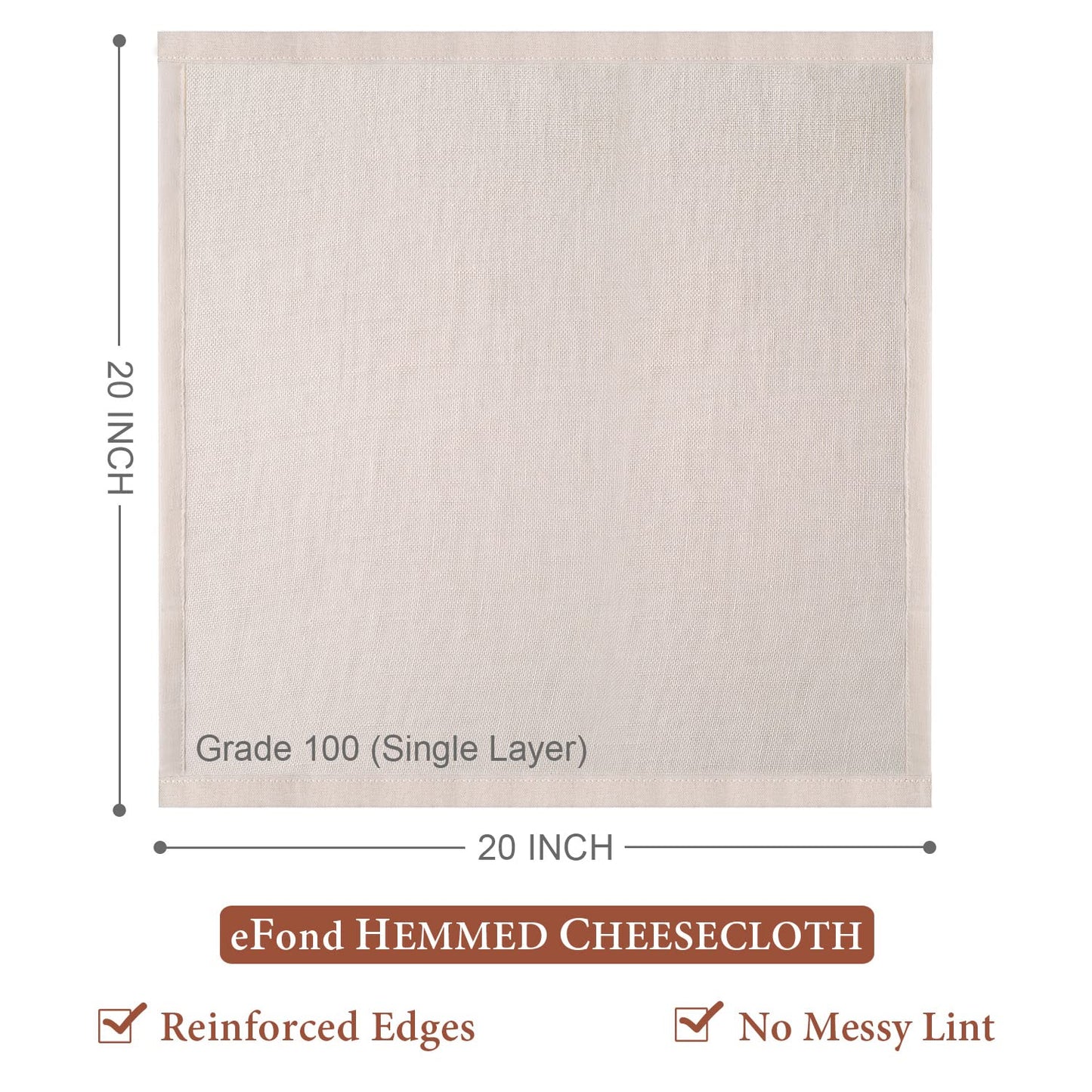 eFond Cheese Cloths | 10-Pack, 20x20Inch Squares with Hemmed Edges | Grade 100 Ultra Fine Reusable Cheesecloth for Straining | Unbleached Cotton Muslin Cloths | for Nut Milk, Butter, Baking & Cooking