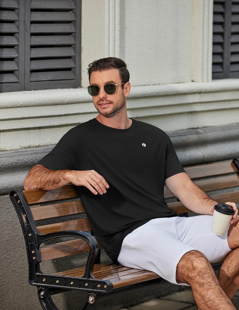 PINSPARK Black T Shirts for Men Lightweight Short Sleeve Crew Neck Gym Shirts Moisture Wicking Summer Classic Casual Tee Tops XL