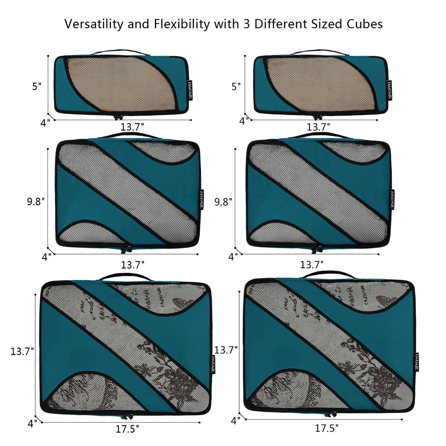 BAGAIL 6 Set Packing Cubes,Travel Luggage Packing Organizers(6Set Teal)