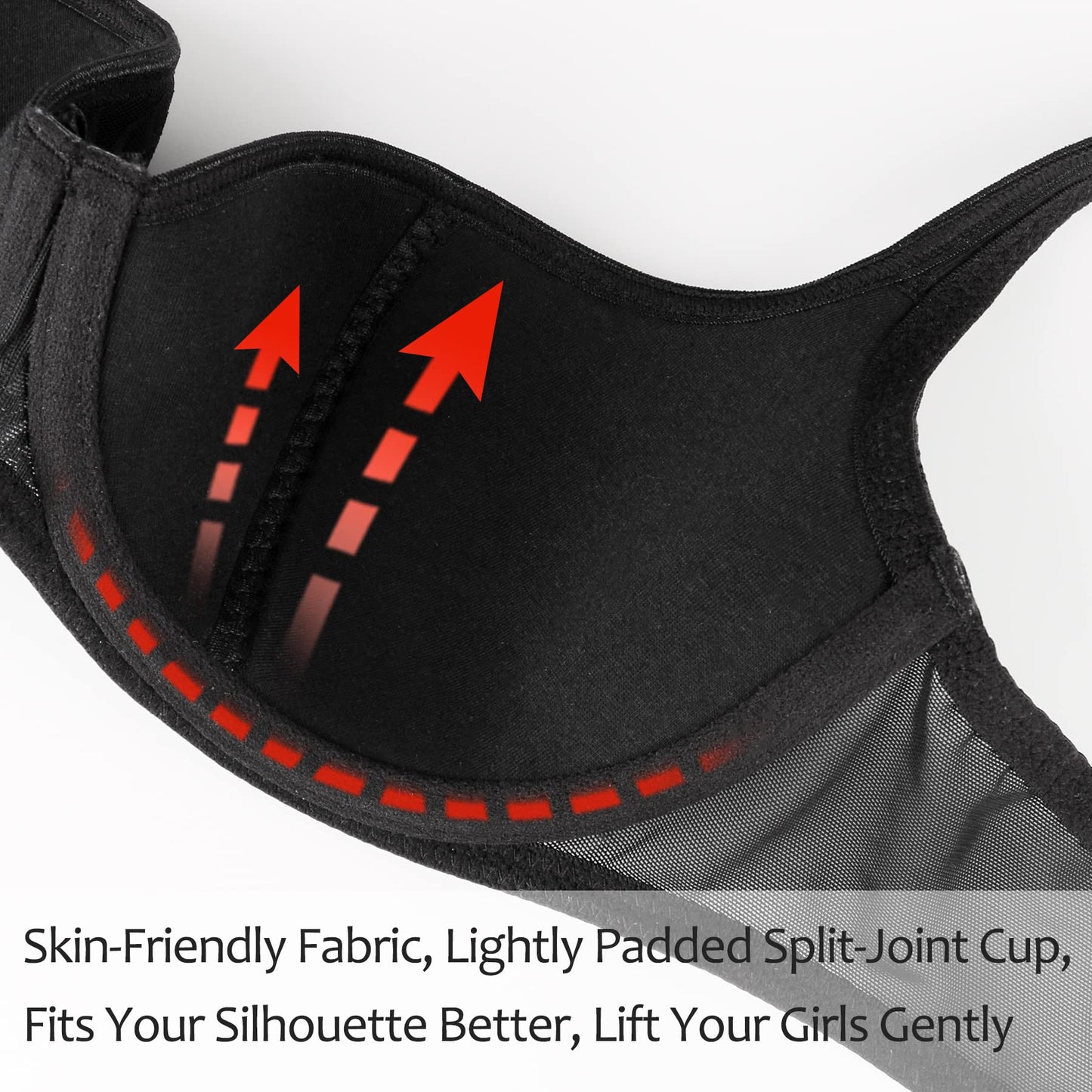 HACI Women's Sexy Balconette Bra Demi Half Cup Scoop Neck Push Up Lightly Padded Shelf Underwire Low Cut(Black,36DD)