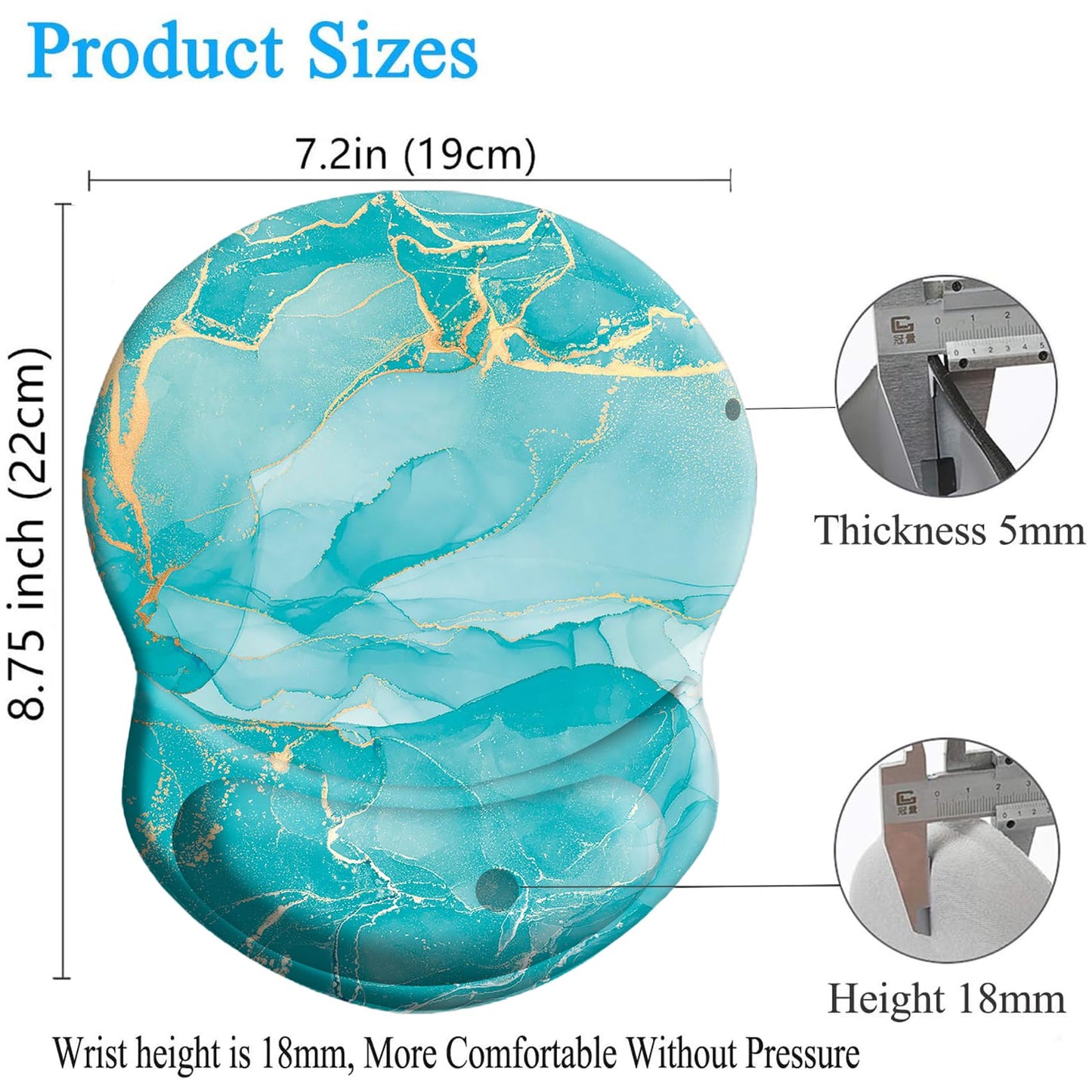 HEVITDA Mouse Pad Ergonomic Mouse Pad with Wrist Support Pain Relief Comfort Wrist Rest Pad with Non-Slip PU Base for Gaming, Home, Office & Travel, Green Marble