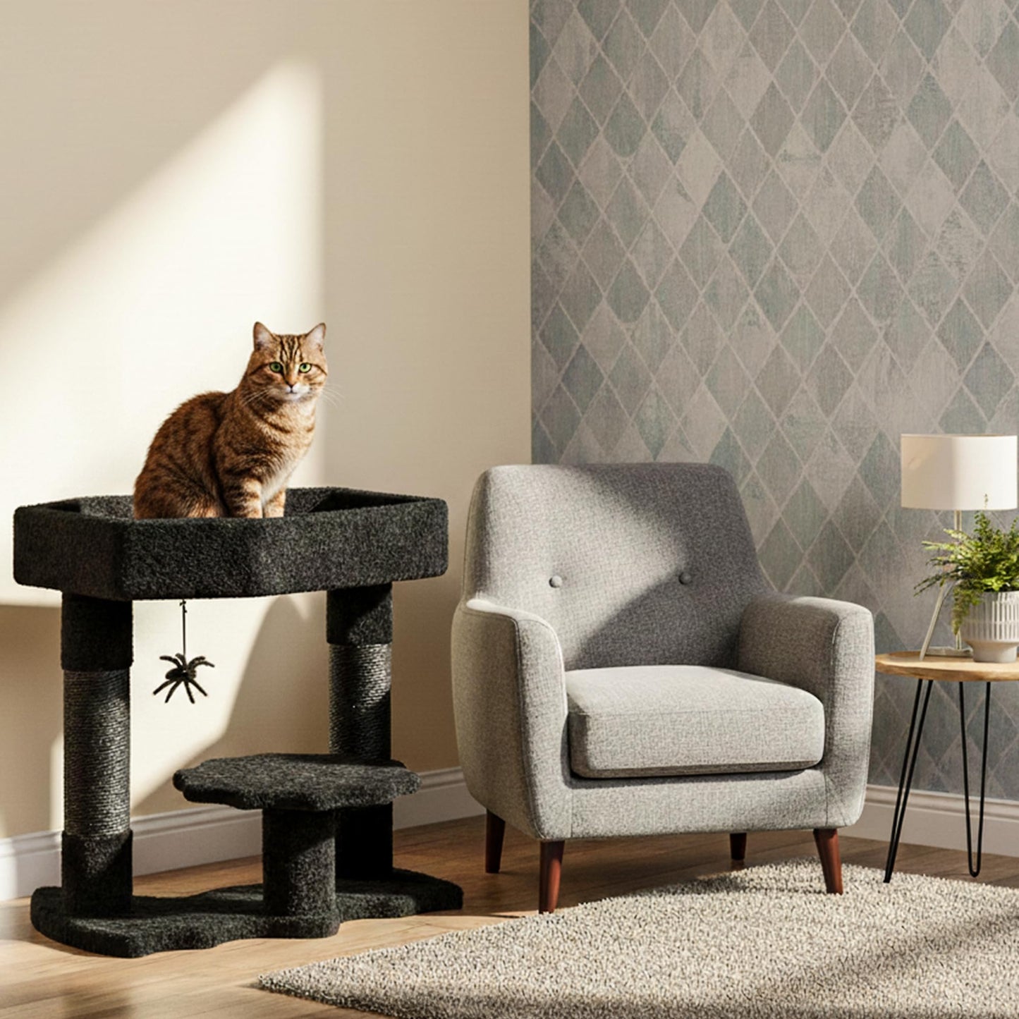 BEWISHOME Cat Tree Tower for Indoor Gothic Cat Trees with Coffin Bed, Halloween Cat House with Scratching Posts, Cat Shelves with Spider Toy, Spooky Coffin Black with Red, Small MMJ91R