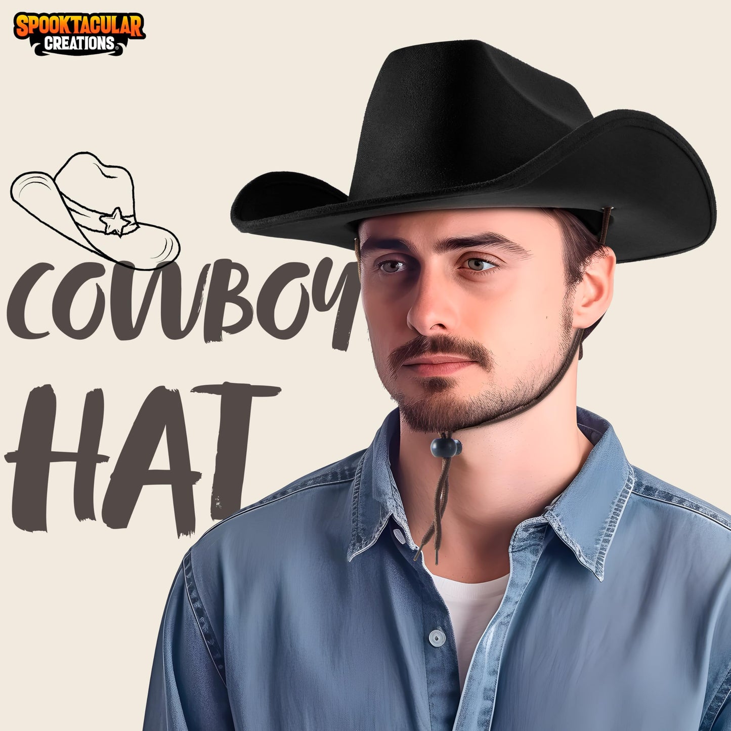 Spooktacular Creations Unisex Western Cowboy Hat, Black Cowboy Hat, Halloween Costume Accessory for Adults and Kids Cosplay Themed Party and Photo-props