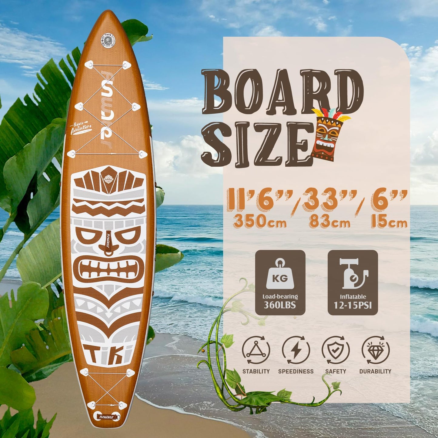 FunWater 11'6×33"×6" Inflatable Stand Up Paddle Board with Premium SUP Paddleboard Accessories, Adults & Youth for All Skill Levels, Included with Board, Paddle, Pump, Seat, Backpack