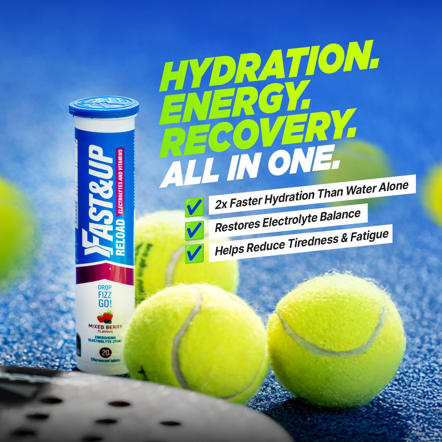 Fast&Up Reload Electrolyte Tablets, Mixed Berry Flavour, 80 Effervescent Tablets, Rapid Hydration & Energy, with Vitamin C & B12, Vegan