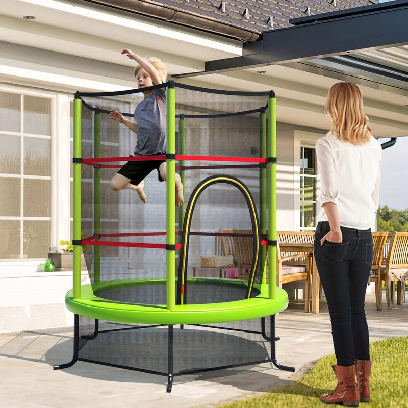 GYMAX Toddler Trampoline - 55” Kids Trampoline with Safety Enclosure Net & Seamless Jumping Mat | ASTM Approved for Indoor/Outdoor Fun