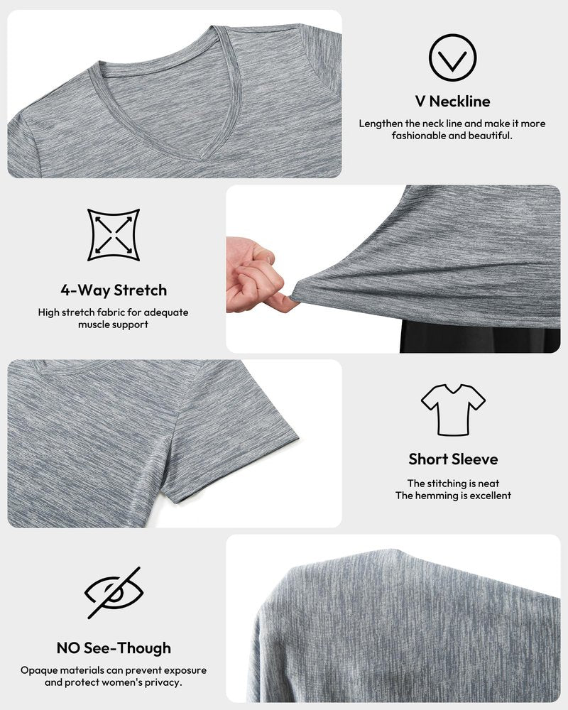 Workout Shirts for Women, Moisture Wicking Quick Dry Active Athletic Women's Gym Performance T Shirts