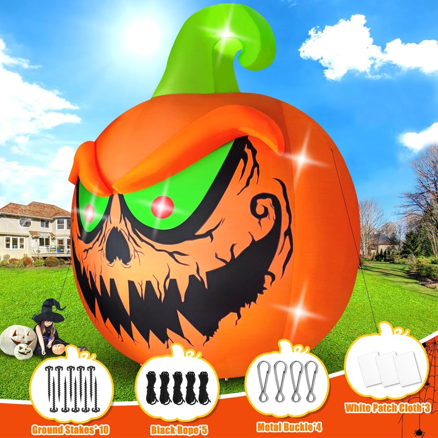 Kalolary 15 FT Giant Halloween Inflatable Pumpkin Outdoor Decorations Blow Up Yard Build-in LEDs for Halloween Outdoor Indoor Garden Lawn Yard Party Decor