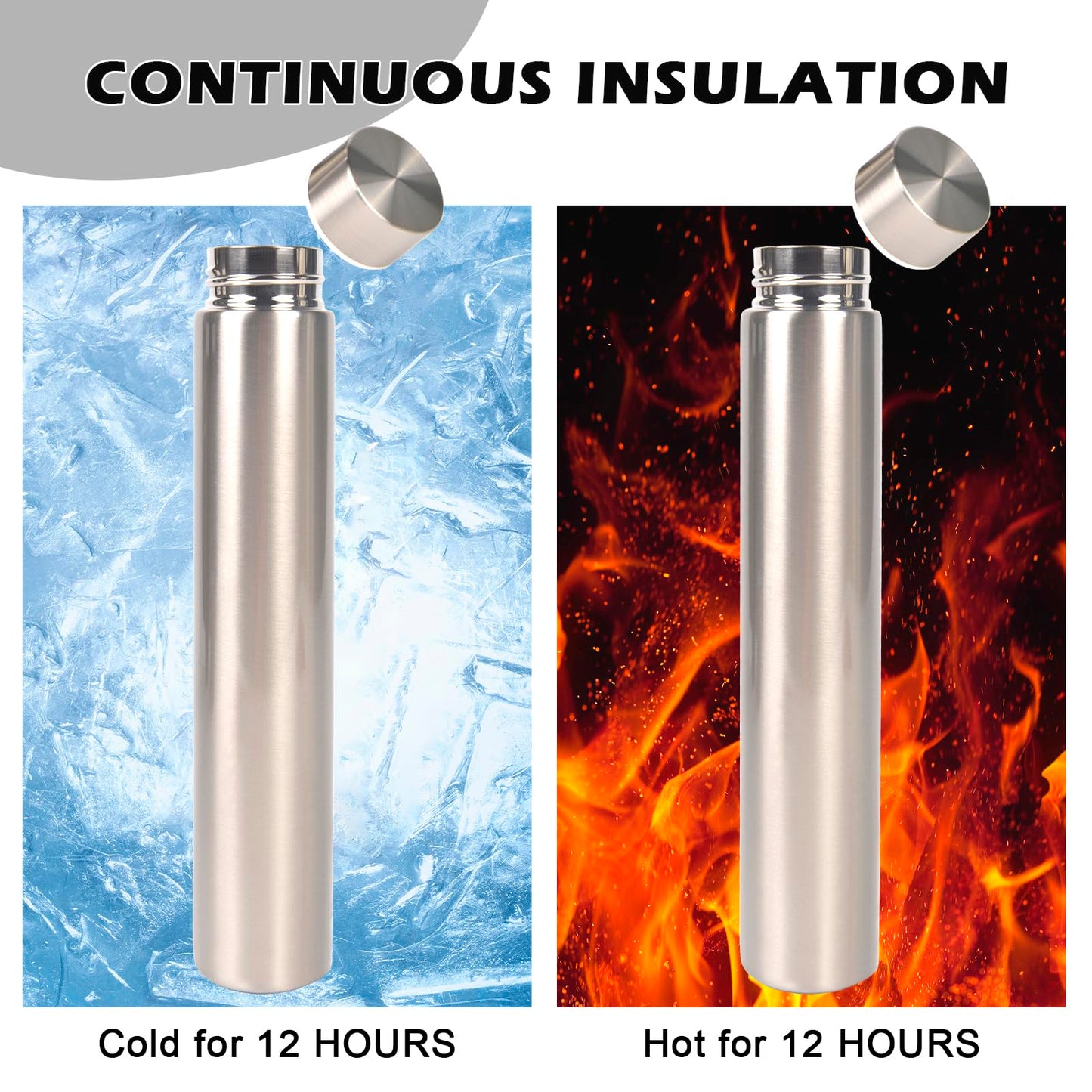 ChezMax Slim Thin Stainless Steel Vacuum Insulated Water Bottle Leak Proof Eco-Friendly Travel Cup Sports Drink Bottle 8.8OZ Silvery