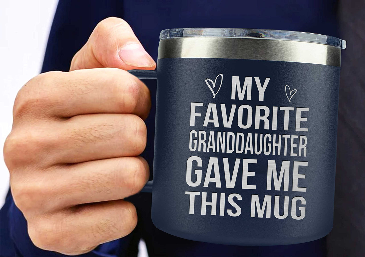 Gifts for Grandpa from Grandaughter, Grandson, Kids on Fathers Day, Christmas, Birthday - Funny Coffee Mug Gifts for Grandparents - Grandparents Insulated Stainless Steel Mug 14oz Navy