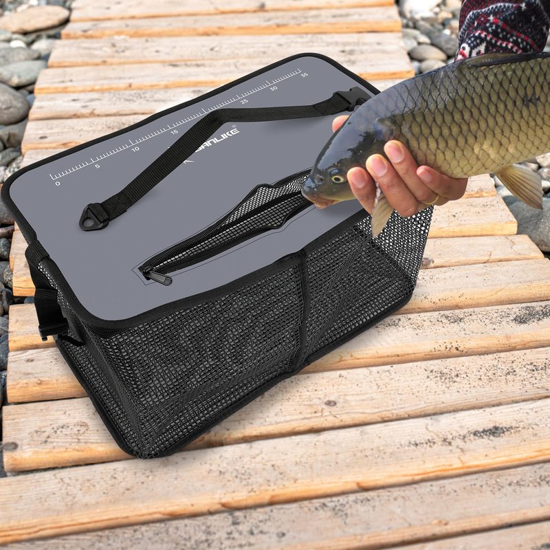 SANLIKE Floating Fishing Basket Collapsible Fishing Net Cage, Rubber Coated Net 24L Fish Basket for Live Caught Fish Minnows Bait Bucket Minnow Trap, Grey
