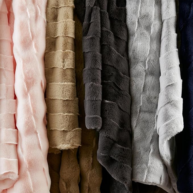 Madison Park Luxuriously Cozy Soft Long Faux Fur Basketweave Blanket, Reversible Soft & Snuggly Velvet Throw, Lightweight, Breathable, All Season, Trendy Room Décor, 50x60, Pink