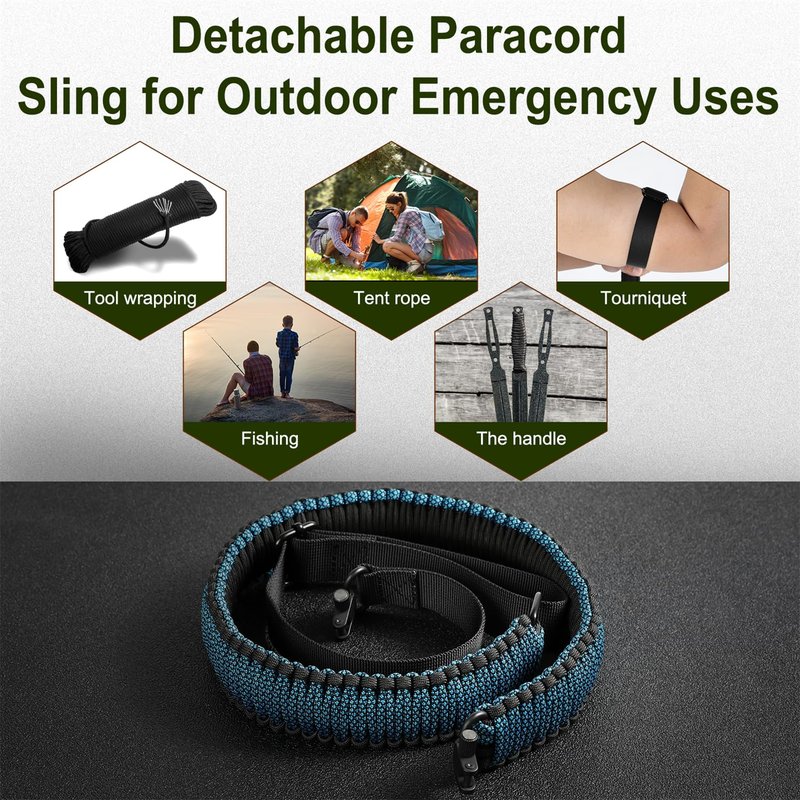 DDOUT 2 Point Rifle Sling, 550 Paracord Gun Sling for Rifle with Tri-Lock Swivels and Quick Adjustable Length Strap for Shooting, Hunting and Range