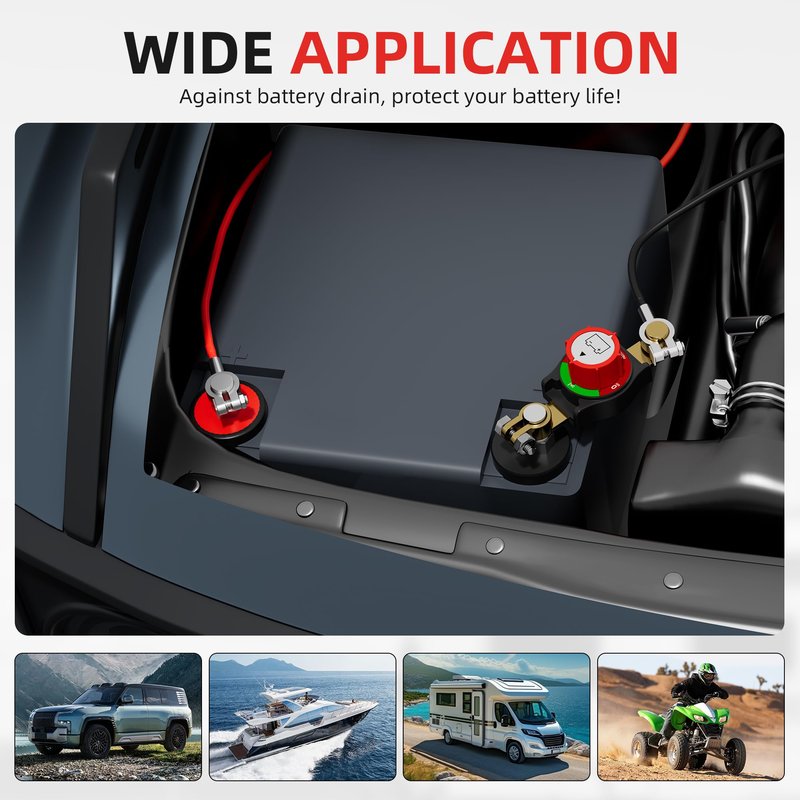 Joinfworld Top Post Battery Disconnect Switch 12V-48V Battery Kill Switch Negative On/Off Battery Switch for Cars, Vehicles, RVs and Boats
