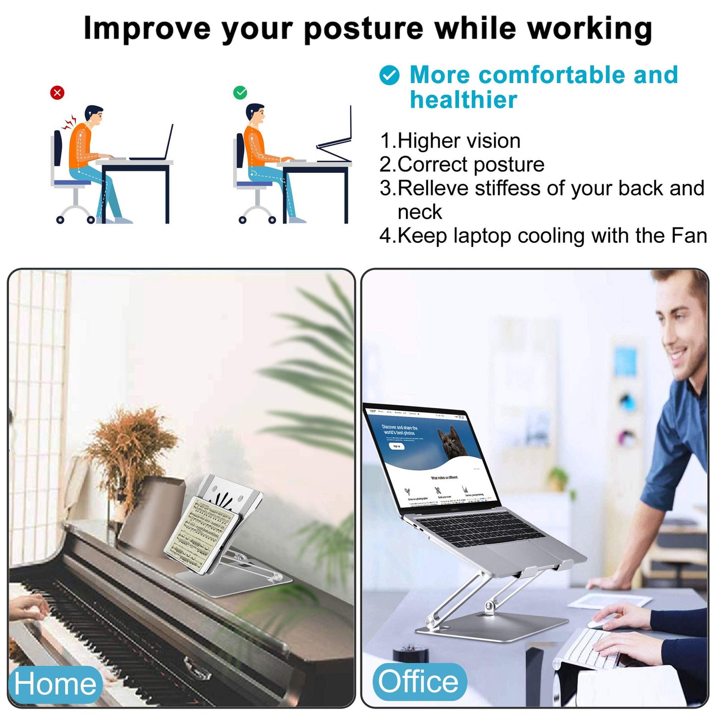 Adjustable Laptop Stand with Cooling Fan, Aluminium Alloy Multi-Angle Computer Holder for Desk, Portable Notebook Metal Mount Compatible with MacBook, Air, Pro, Dell, Alienware All Laptops 11"-17.3"