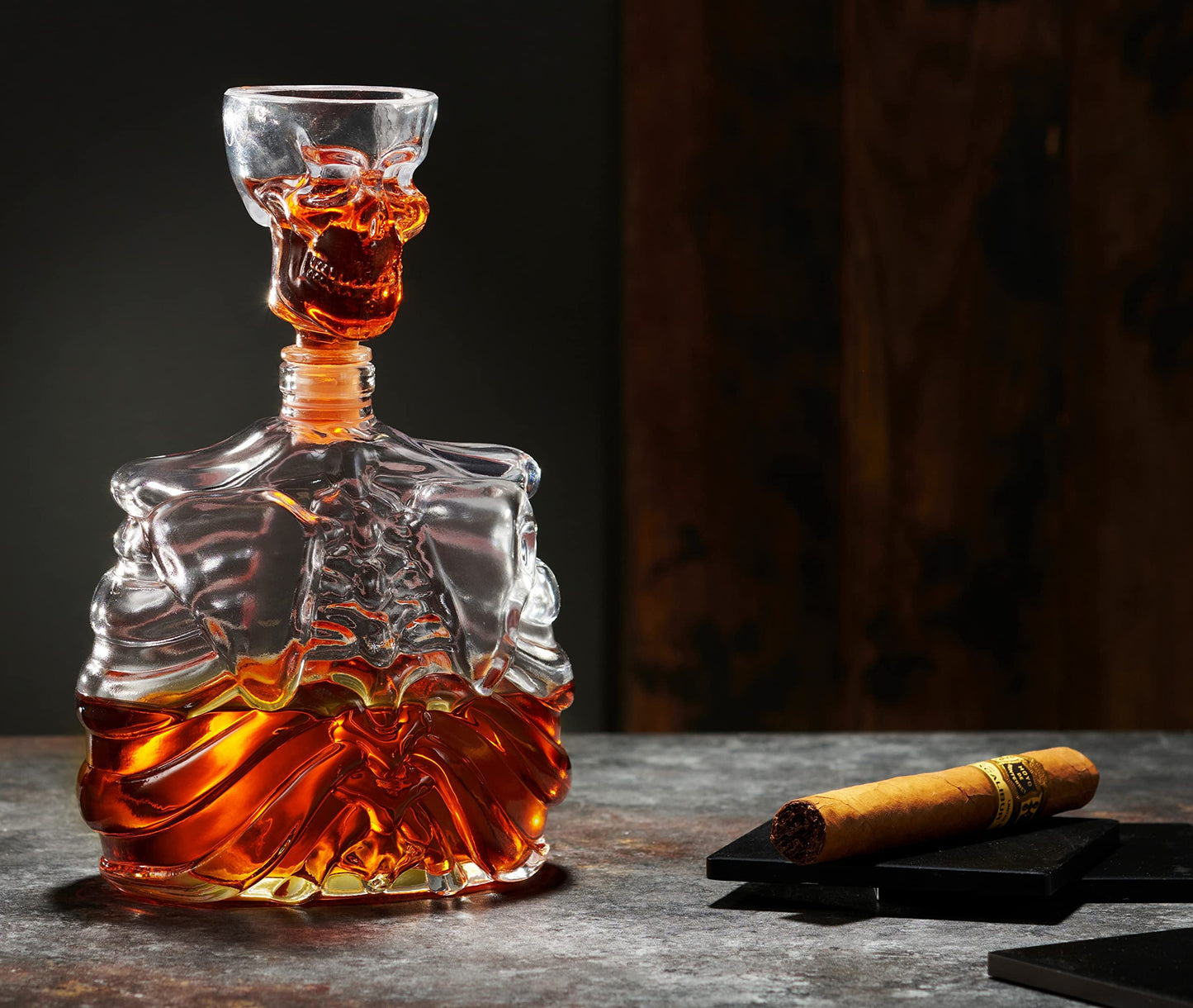 Godinger Whiskey Decanter and Shot Glass, Skull Skeleton Decanter, Halloween Decor, Skeleton Decorations, Liquor Decanter and Whiskey Glass Shot Glass Set, Halloween Decorations - 32oz