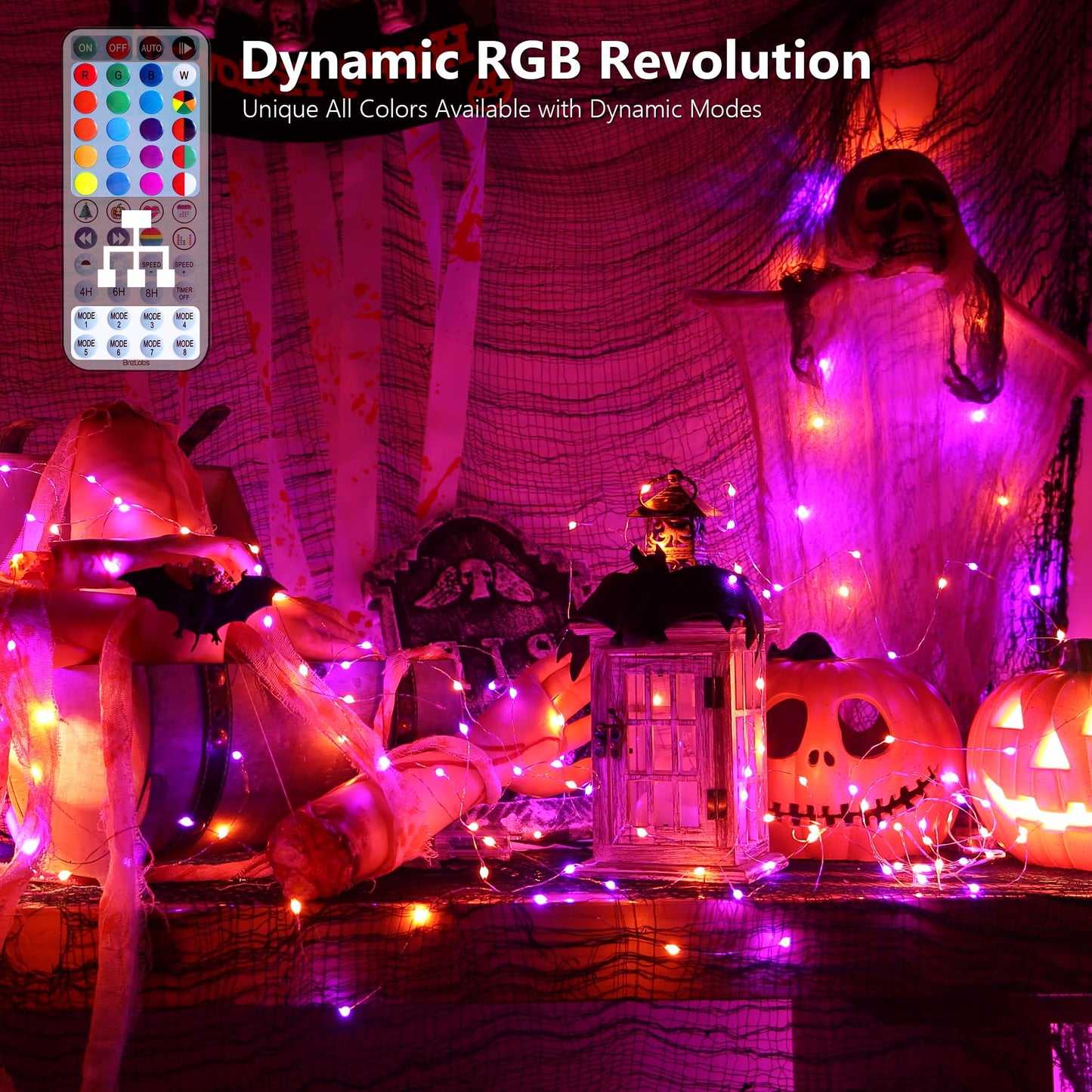 BrizLabs Christmas Fairy String Lights, 33ft 100 LED Color Changing Christmas Fairy Lights with Remote Timer, USB Purple Orange Halloween Light RGB Twinkle Light for Xmas Halloween Home Party Wedding