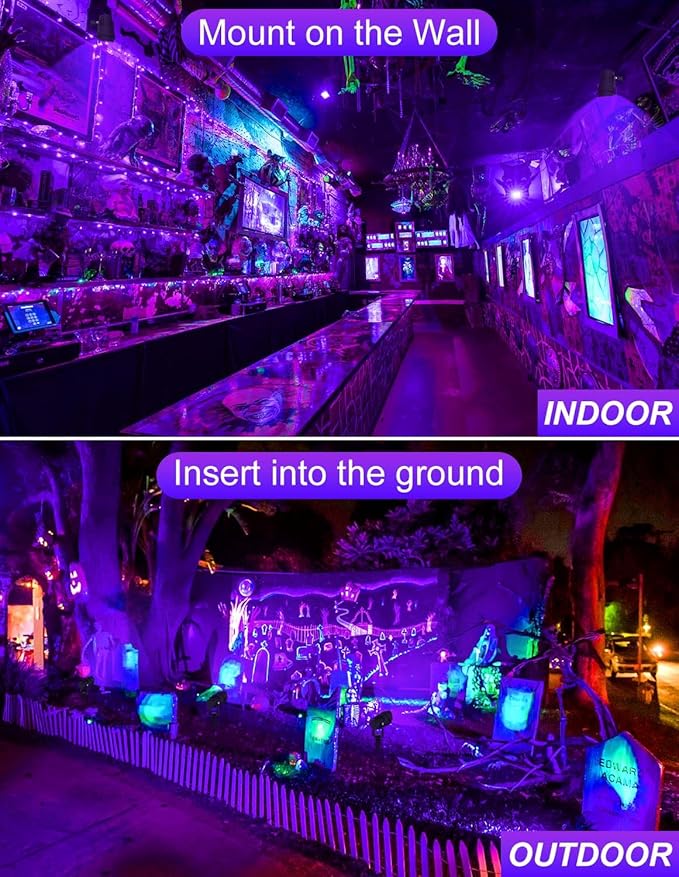Halloween Outdoor Black Light Spotlight, LED Black Lights Waterproof Landscape Lights with US Plug for Glow Party Body Paint Fluorescent Poster Stage Lighting Yard Garden Decoration(4 Pack)