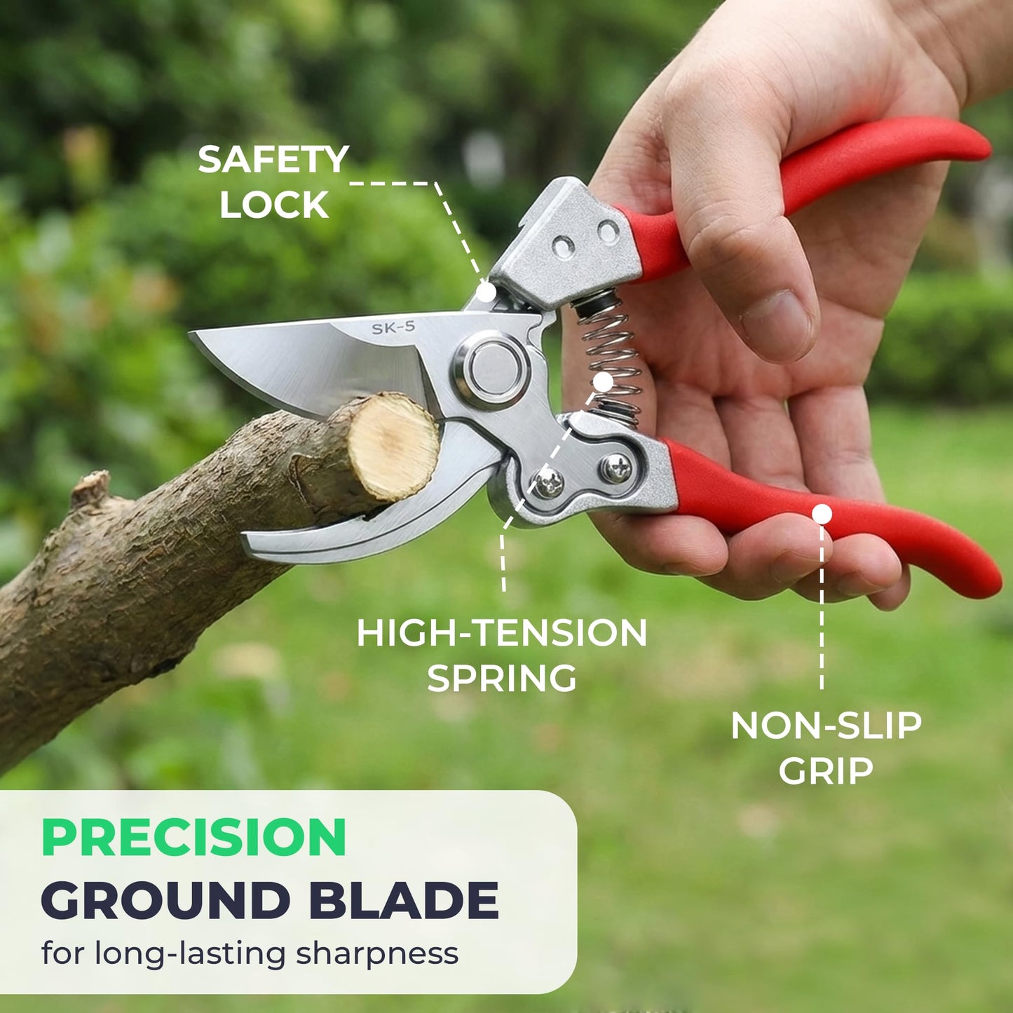Flora Pruning Shears β SK5 Steel Garden Scissors with Safety Lock, 1β Cutting Capacity, Ergonomic Non-Slip Handles, Bypass Hand Pruners for Plants, Roses, Bonsai & Shrubs