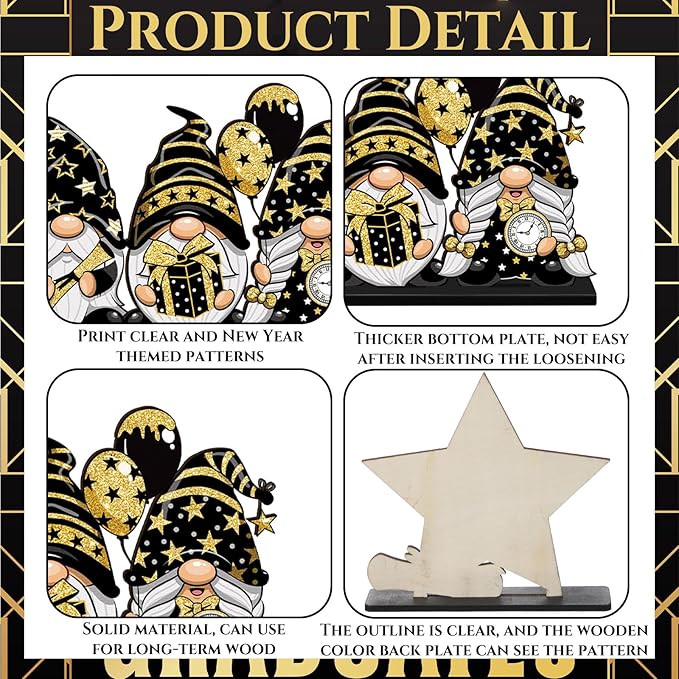 Realspring 6 Pc Happy New Years Table Decorations, New Year 2026 Wooden Table Centerpieces, Black Gold 2026 Party Supplies, Eve Party Supplies