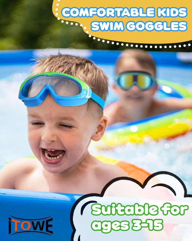 Wide View Swimming Goggles for Kids - Anti-Fog & UV Protection | 2 Pack, No Leak Design, Ages 5-15
