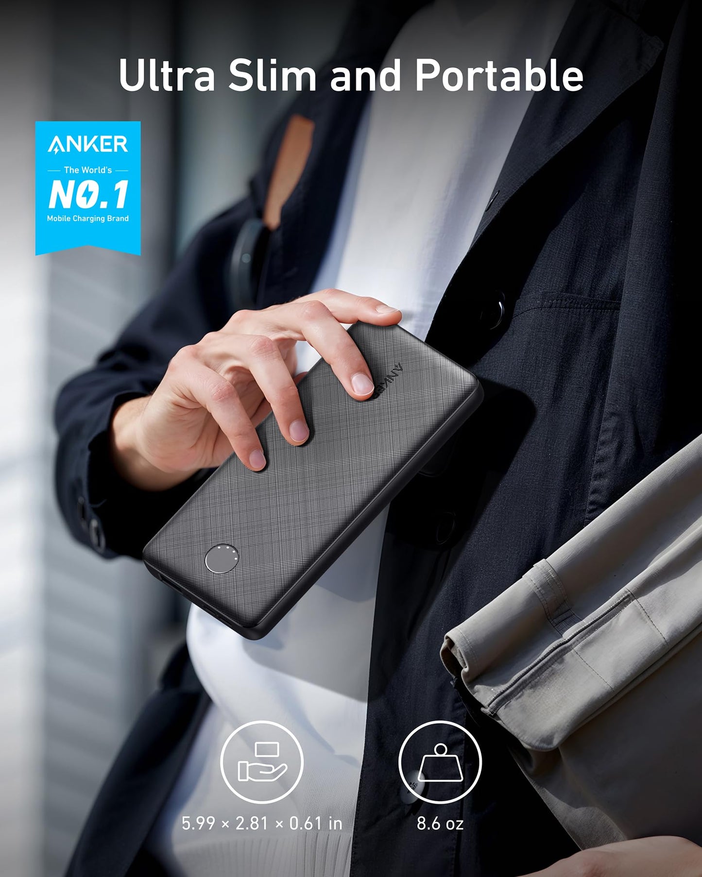 Anker Power Bank, Compact Portable Charger (PowerCore 10K) 10,000mAh Battery Pack with PowerIQ Charging Technology and USB-C for iPhone 17, iPad, Samsung Galaxy, Pixel, and More