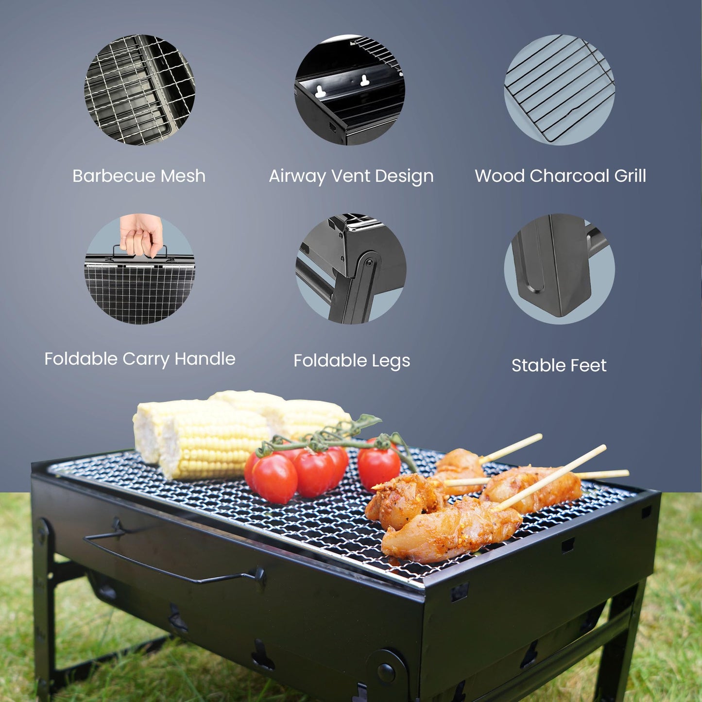 CUQOO Easy-to-use Portable BBQ Grill β Foldable Barbeque Outdoor Travel | Charcoal Barbecue Perfect for Camping, Garden, Picnic Folding Camping Stainless Steel Smoker