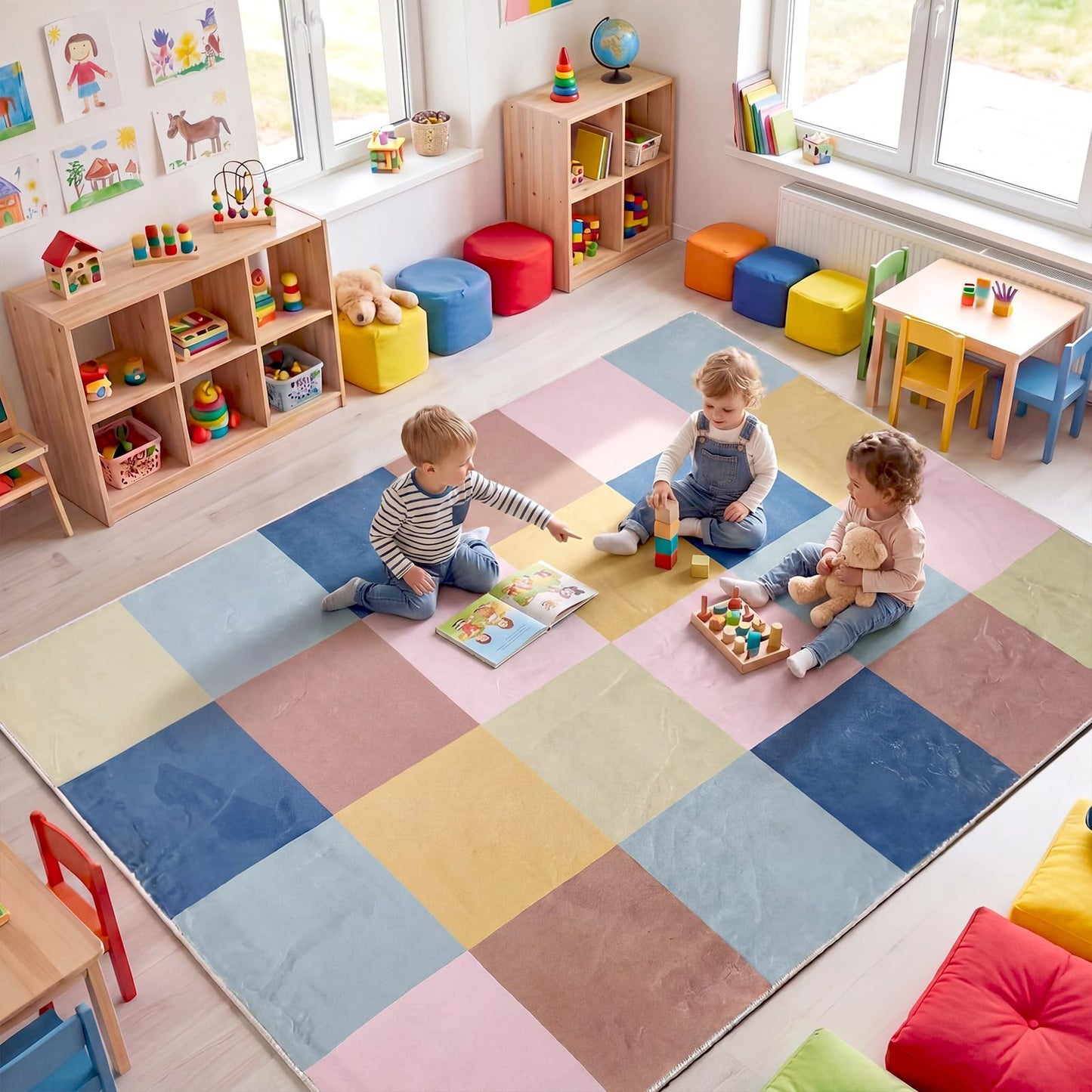 Breling Classroom Carpets Playmat Rugs 6x9 ft Kids Classroom Rugs with Rubber Backing Colorful Children's Seating Nursery Play Mat for Preschool Elementary Playroom Kindergarten