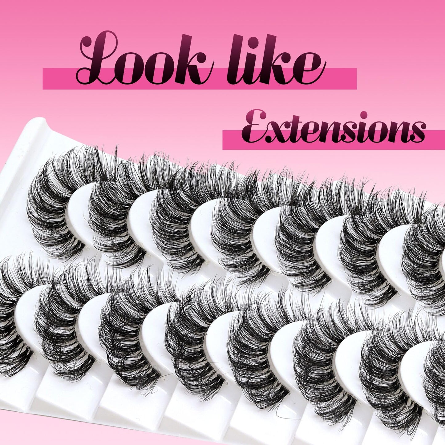 Veleasha Lashes Russian Strip Lashes Eyelashes with Clear Band Looks Like Eyelash Extensions D Curl Lash Strips 10 Pairs Pack (DT01)