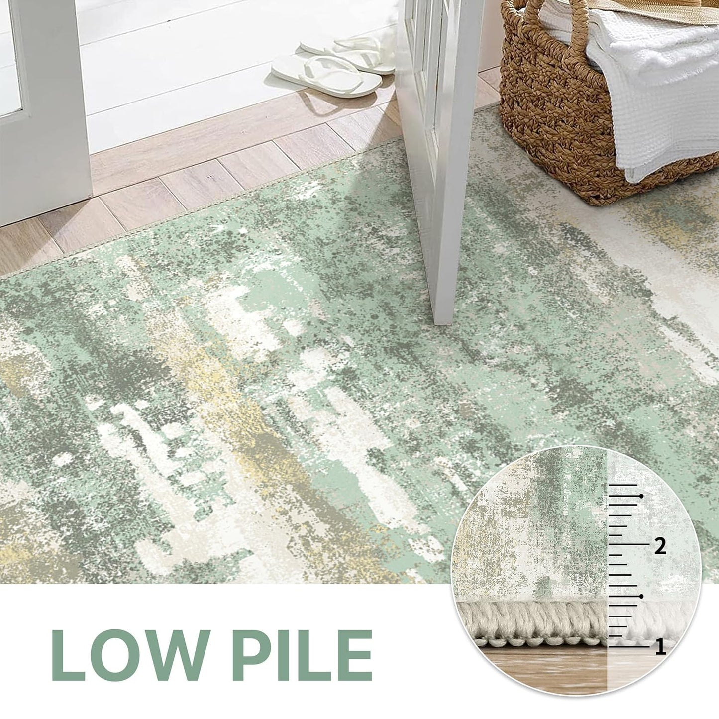 BEIMO 3x5 Rugs for Entryway Entrance Kitchen, Machine Washable Modern Abstract Soft Area Rug, Low Pile Indoor Floor Carpet with Non Slip Backing, Light Green/Cream
