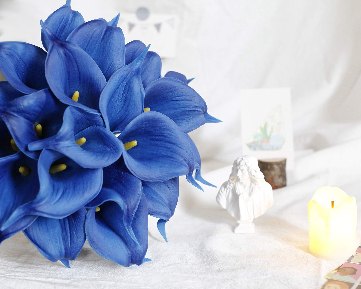 DuHouse 20Pcs Artificial Calla Lily Flower Real Touch Latex Flowers for DIY Wedding Bouquet Party Home Decor (Royal Blue)