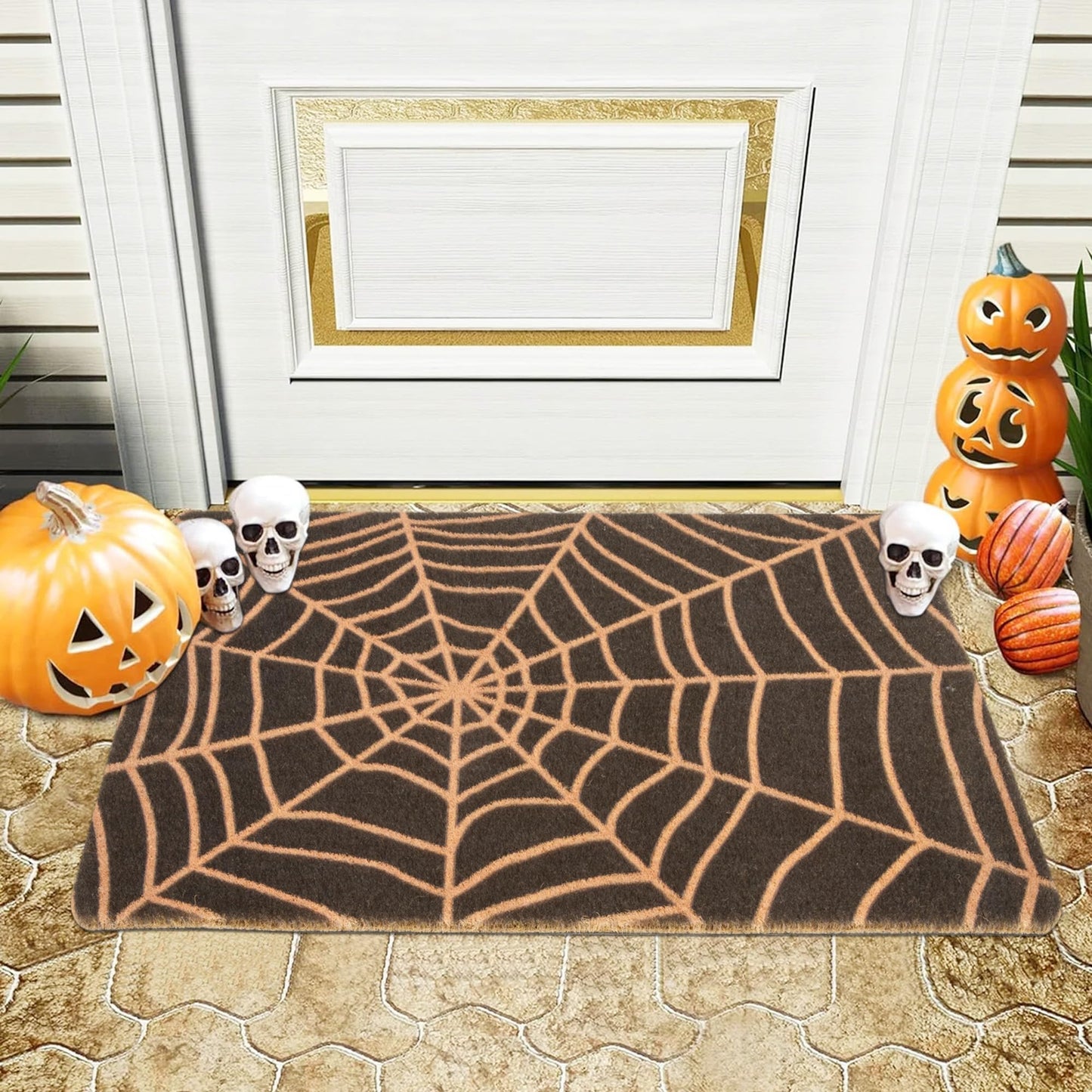 CaySep Spider Web Dark Coir Doormat - Non-Slip Welcome Door Mat Halloween Decor Mat 17x29 inch Indoor Mat (Ghost, 17''x29'')