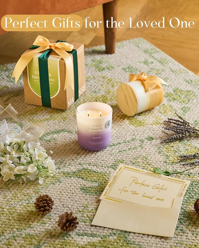 M&SENSE Lavender Amber Candle for Home Scented, 14.1oz Non Toxic 80 Hours Long Lasting Natural Soy Wax Aromatherapy Candle for Spiritual Healing & Stress Relief Gifts for Spa Yoga Meditation