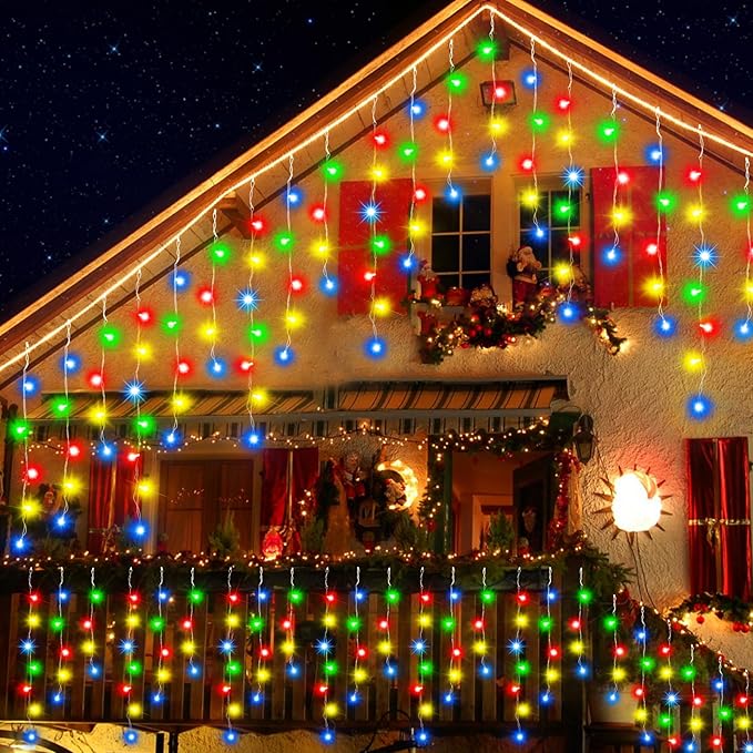 33FT 400LED Christmas Lights Outdoor Waterproof Curtain Lights with 8 Modes Timer Hanging Fairy Lights Plug in String Lights for Holiday Wedding Party Decoration(Multicolor)