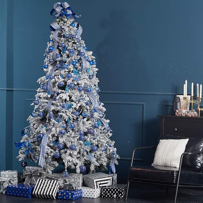 XmasExp 8ct Christmas Ball Ornaments Set -Large Clear Plastic Shatterproof Xmas Tree Ball Hanging Baubles Stuffed Delicate Glittering for Holiday Wedding Xmas Party Decoration (100mm/3.94",Blue)