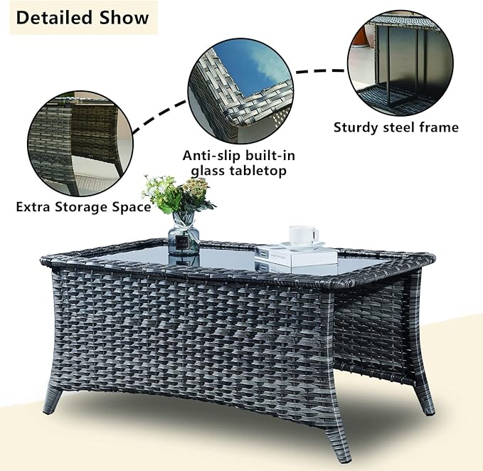 Rilyson Wicker Patio Furniture Set - 7 Piece Rattan Outdoor Sectional Conversation Sets with 2 Rocking Swivel Chairs,2 Ottomans,2 Sofa and 1 Coffee Table for Porch Deck Garden(Mixed Grey/Grey)