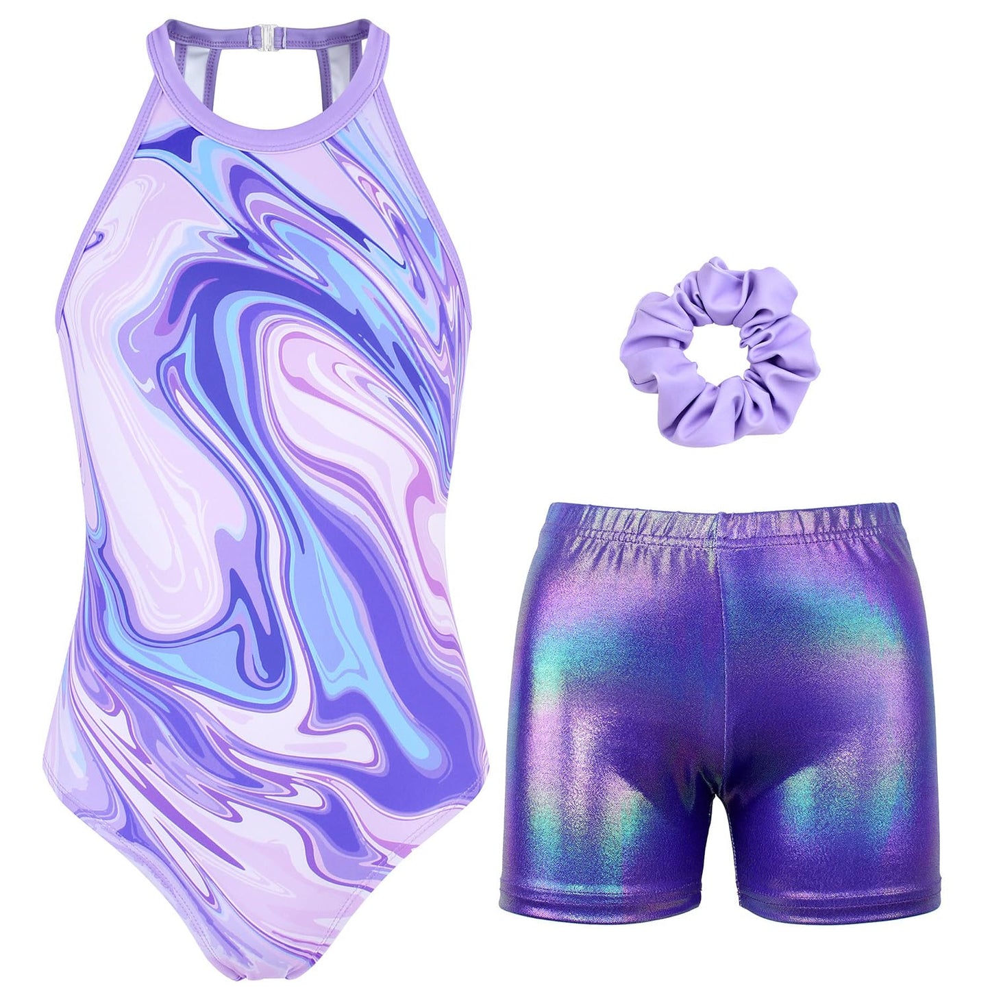 JOYSTREAM Gymnastics Leotards for Girls With Shorts Sparkly Ballet Dance Clasp Back Activewear Lavender Line,6-7Years