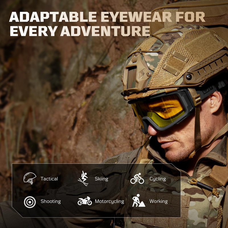 1TG Tactical Airsoft Goggles Anti Fog, Tactical Safety Glasses Eyewear with 3 Impact Lenses for Shooting Paintball Ski Riding