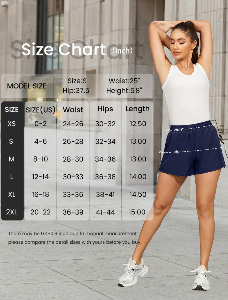 FireSwan Athletic Shorts for Women 2 in 1 High Waisted Quick Dry Running Workout Gym Active with Pockets Navy Blue Medium