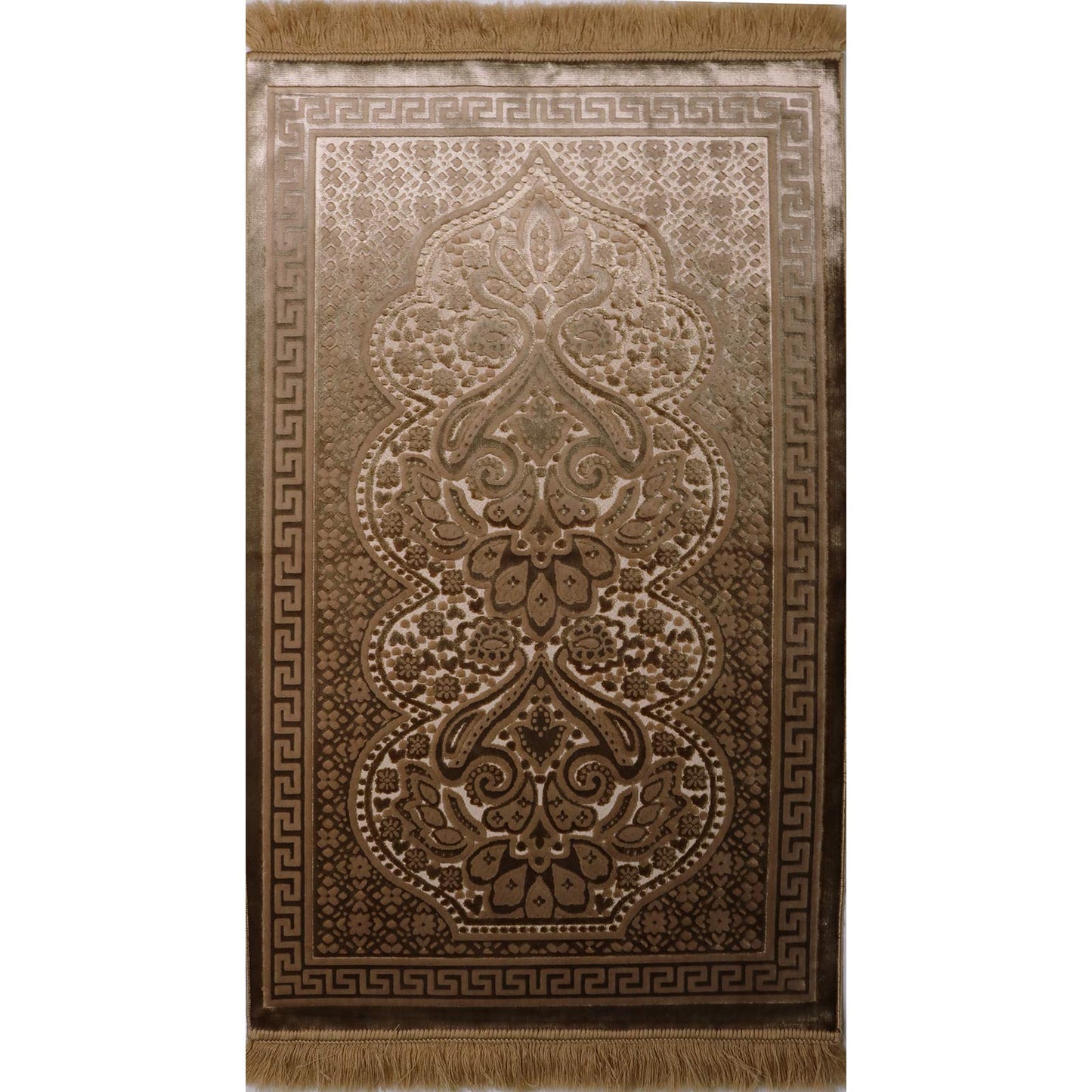 Modefa Luxury Velvet Prayer Rug with Prayer Beads | Soft Elegant Muslim Turkish Janamaz Sajada Carpet for Men and Women | Plain Solid Prayer Mat Ramadan Eid Gift - Paisley (Golden Beige)
