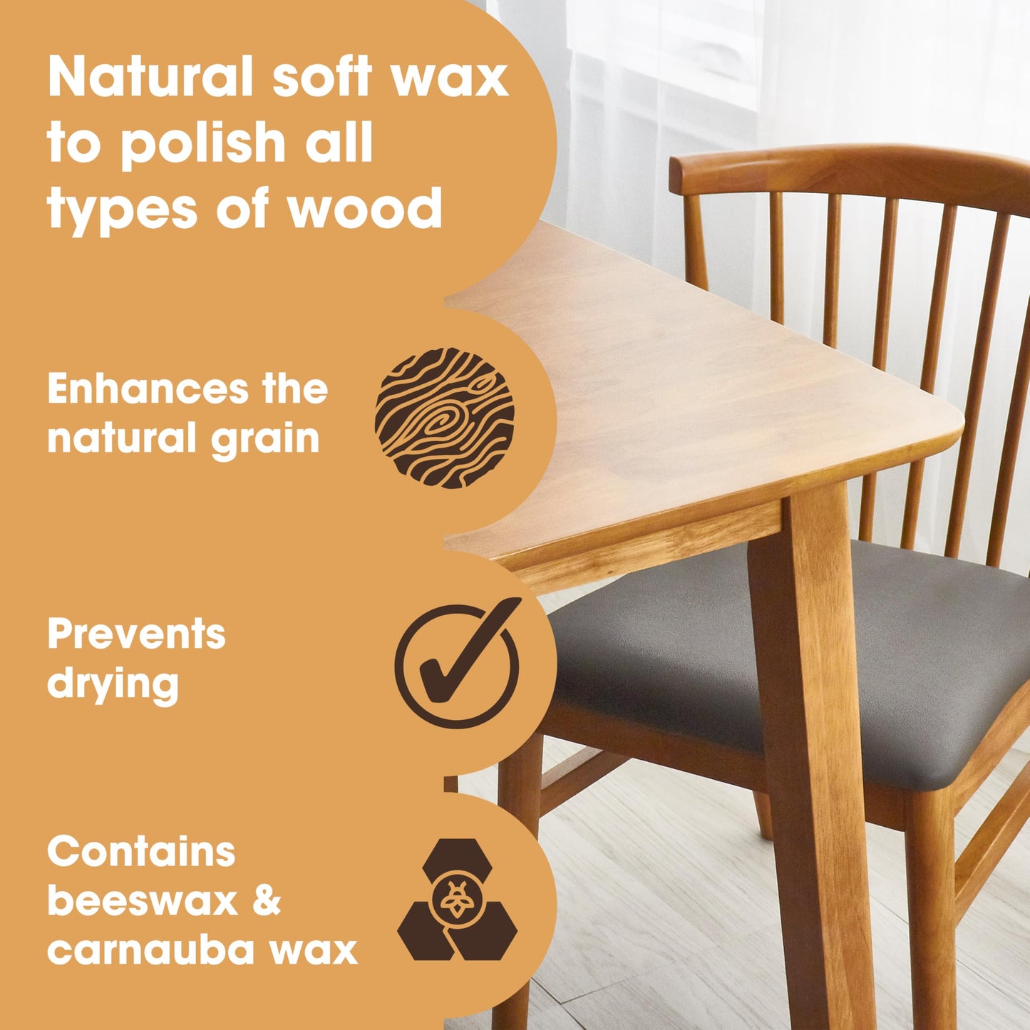 Furniture Clinic Natural Wood Wax & Polish - Beeswax Polish for Wood With Added Orange Oil & Carnauba Wax - Clear Finish for Finished & Unfinished Wood - Polish For Furniture & More - 250ml